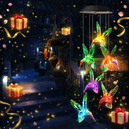 Garden & Indoor Hanging Decorative Lights — Solar Color-Changing Hummingbird Wind Chimes: A Gift for Women, Moms, and Grandmothers. Waterproof and Durable. Perfect for Summer Garden Parties, Porches, Patios, and Windows