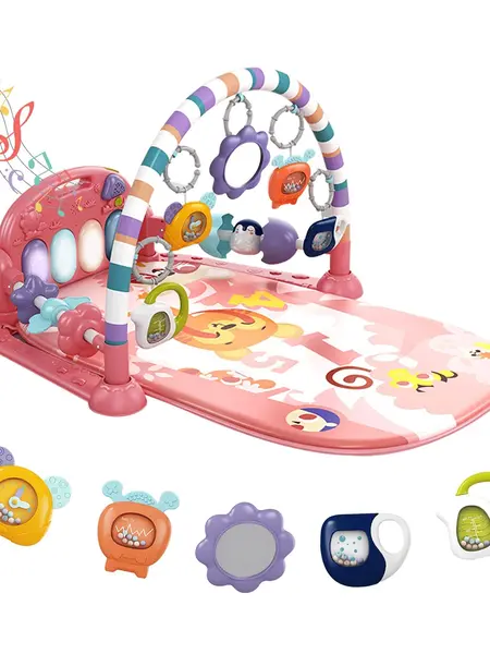Baby Play Mat Baby Gym,Funny Play Piano Tummy Time Baby Activity Mat with 5 Infant Sensory Baby Toys, Music and Lights Boy & Girl Gifts for Newborn Baby (Pink) summerwins