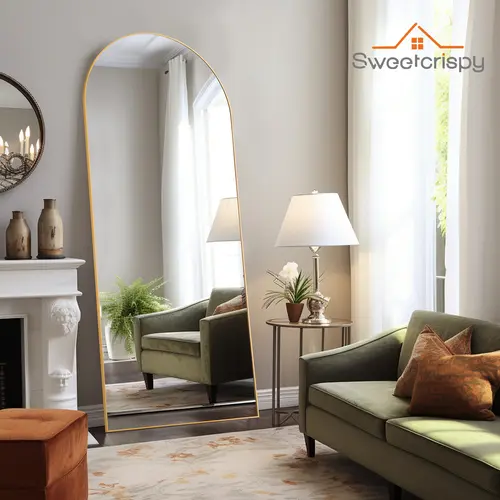 Sweet Furniture Thin Aluminum Alloy Frame Full-Length Mirror - Standing, Hanging or Leaning Wall Option with Stand for Living Room Decorations, Aesthetic Room Decor, Apartment Accessories (Home Supplies, Mirrors), Decorative Mirrors For Wall Decor, Modern