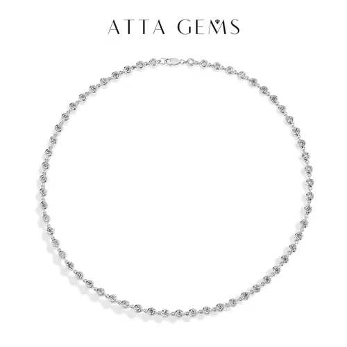 ATTAGEMS Women's Elegant Silver Dainty Cuban Link Chain Necklace - 3.0mm D-VVS1 Sparkling Solitaire Moissanite Artificial Gemstone, Easy Styling for Adults, Anniversary Gift