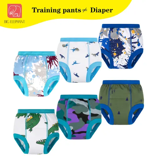 BIG ELEPHANT Girls' Reusable Cotton Diaper Training Pants - 6-Pack Potty Training Underwear, All Seasons Clothing, Pull-On Ease, Cozy Fun Graphics, Light Absorb Leak-to-Learn Design (12M-4T, Daytime Use Only)