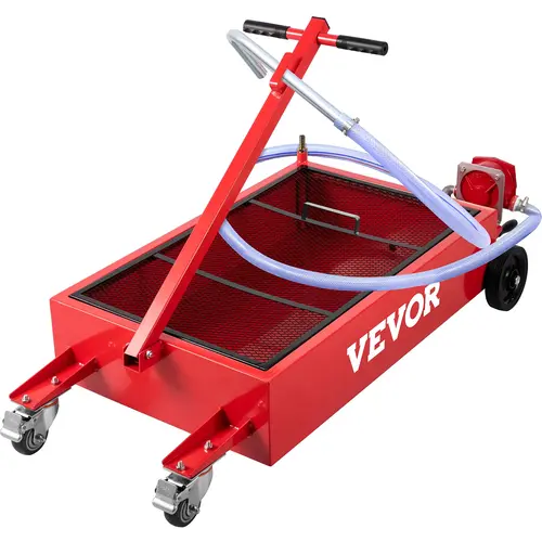 VEVOR 18 Gal Thick Steel Oil Drain Pan - Manual Powder Coated Automotive Maintenance Tools, Oil Fluid Extractor, Low-Lift Drain, Debris-Block Mesh, Foldable Handle, Pump, 7.2' Evacuation Hose, Heavy-Duty Swivel Casters for Cars/SUVs/Trucks, Car Owners