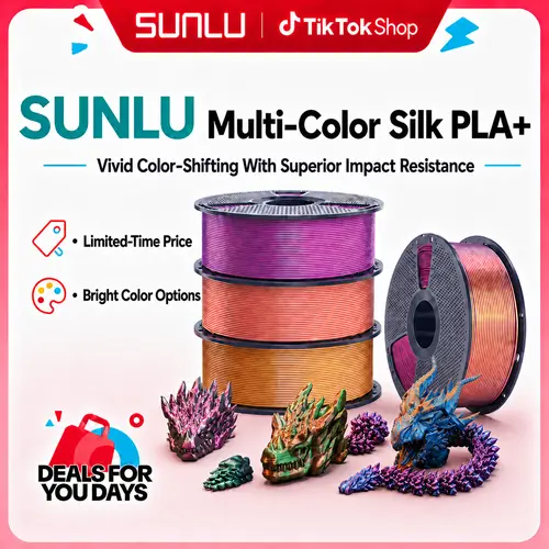 SUNLU 1.75mm SILK 3D Printer Filament Bundle - Dual-Color Black+White/Triple-Color/4-Color Black+Grey+Red+Yellow, 1KG/3KG/6KG Options, Artistic Brilliance, Compatible with Most 3D Printers, 6737 Series Back to School