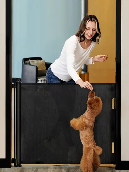 Dearlomum Retractable Baby Gate 33.1" Tall with Mesh Design Extends to 55"/71"/118"/168"/197" Wide for Doorways Stairs & Hallways White Safety Fences Guardrail Gift for Infant Newborn