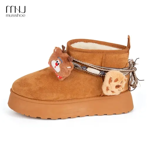 Musshoe Women's Suede Cotton Classic Casual Platform Mini Ankle Boot Shoes - Warm, Lightweight, Fluffy Cozy Winter Footwear with Memory Foam Insole, Comfortable Support, Durable for Walking, Indoor Use, Versatile Style