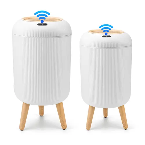 Pukomc Modern 2pc Creative Waste Bin - Hands-Free Automatic Motion Sensor, Waterproof Flip-Top ABS Plastic, Space-Saving Home Goods, 2 AA Batteries Powered, Ideal for Bathroom, Kitchen, RV (Reduces Less Clutter)