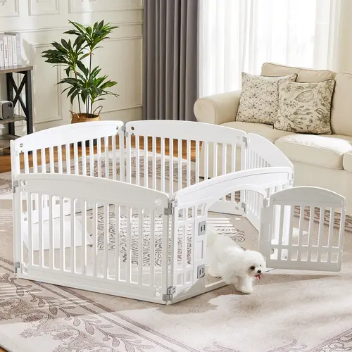 【Deals for You Days】PetTrove - Plastic Pet Playpen, Durable Puppy Playpen with Lockable Door and Non-Slip Bottom, Portable Indoor Outdoor Puppy Pen