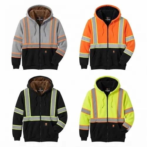 Men's 0515 Winter Heavyweight Fleece Blend Insulated Fur-Lined Hood Jacket with Reflective Tape - Long Sleeve, Fitted Cut, Crew Neck, Stylish, Warm, Comfortable Outdoor Casual Hoodie for Male Clothing, Guys Gifts