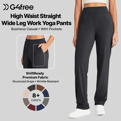 G4Free Women's High Rise Straight-Leg Pinstripe Pants - Pants for Women, Basic Look Corporate Office Wear, Business Casual Trousers with Pockets, 28" Minimalist Comfortable Bottoms