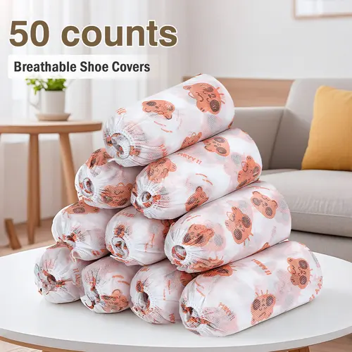 50 counts Disposable Thickened Cartoon Shoe Covers,Home Indoor Non-slip Anti-dirty Foot Cover, Breathable Foot Covers for Shoes Protective Footwear