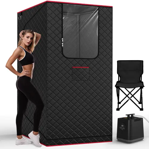 TEHANLD Safety Portable Steam Sauna Tent with Chair - 3L/1200W Steamer, 304 Steel Tank, XL Foldable Frame, Remote, 99-Min Timer, 15 Adjustable Temperature Levels, 5-Layer Heat Guard, 2.6'x2.6'x5.9' Waterproof Fabric, 130°F Fast Heat, Detox Ready to Relax
