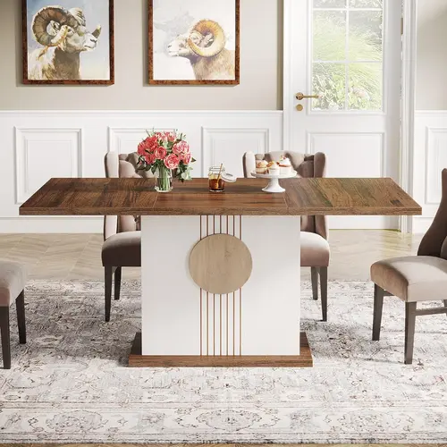 Tribesigns 55" Rectangular Dining Table for 4 to 6 People, Modern Wood Dining Room Table with Unique Pedestal Base, Large Farmhouse Kitchen Table for Family Meals & Gatherings (Only Table)
