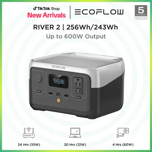 RIVER 2, 243Wh / 256Wh, 300W Up to 600W AC Output, EcoFlow Portable Power Station LiFePO4 Battery/ 1 Hour Fast Charging, 2 AC Outlets #dealsforyoudays
