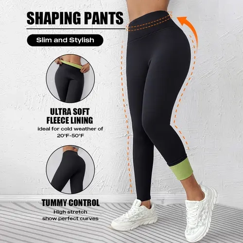 CHICME Winter Warm High Waisted Workout Athletic Leggings Tummy Control Butt Lifting Ultra Soft Thermal Lined Yoga Pants Women's Sportswear with Stacked Slit Pockets On Side
