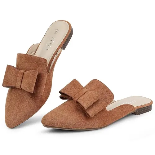 MUSSHOE Women's Casual Flats Footwear - Stylish Bowknot Pointed-Toe Comfortable Slip-On Mules