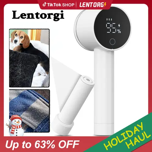 LENTORGI Rechargeable Lint Remover - Electric Fabric Shaver with LED Digital Display, 6-Blade Deep Clean, 3 Speeds, Honeycomb Safety Mesh Guard, Suction Function, 2.87x2.87x8.23in Travel-Friendly for Clothes Cleaning, Grooming, Hair Removal