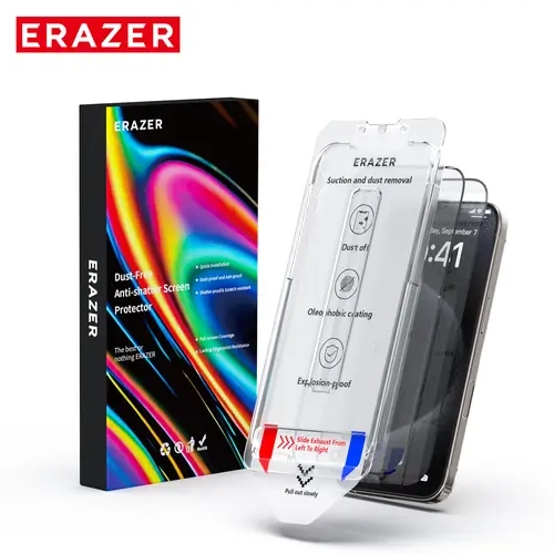 ERAZER Tempered Glass Phone Screen Protector, Multi-Model Fit for iPhone 16 Pro Max/15/14 Pro/13 Series, High Definition Screen Cover, Privacy/Clear Options, Anti-Fingerprint, 3-Step Dust-Free Setup, Bubble-Free【1 Pack】
