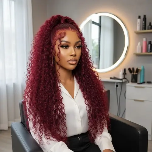 Mamushow 99J Burgundy Deep Wave 13x6 HD Lace Frontal Wigs Human Hair Red Hair