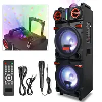 Portable Bluetooth PA Speaker Karaoke Machine 2 x 10" Subwoofer And 1 x 3" Tweeter Loud Party Speaker With Wired Microphone FM LED Light Remote Control