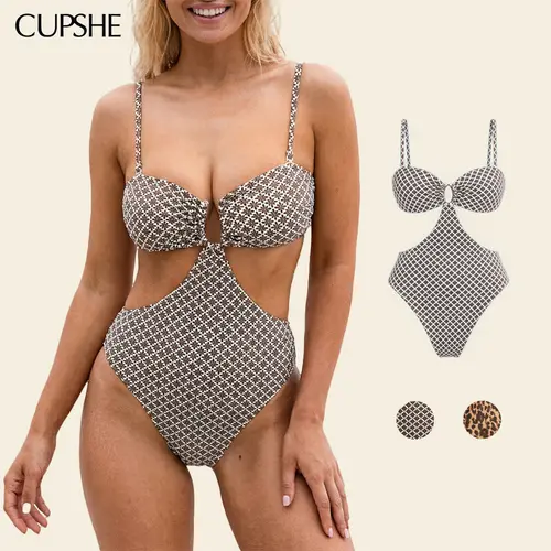 CUPSHE Textured Boho Crochet One-Piece Swimsuit - Deep V-Neck with U-Ring Detail swimwear Tankini Outfit | 2026 Trendy Vacation & Pool Party Essentials Bathing suit #DealsForYouDays