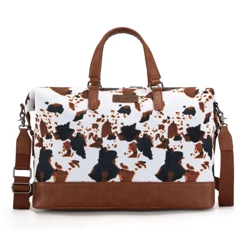 Wrangler Cow Print Duffel Bag for Women Oversized Travel Weekender Bag Fall Purse with Adjustable Strap & Zip Pockets Multifunctional Suitcase Large Capacity Travel Essentials