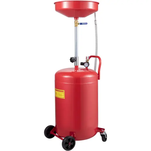 VEVOR 20-Gal Size Portable Air-Operated Waste Oil Drain Tank, Premium Steel Automotive Vehicle Tool for Car Repair with 15" Funnel Capture, Adjustable Height, Pressure Regulating Valve, Easy to Move, 20-Gallon Cap Shop Use