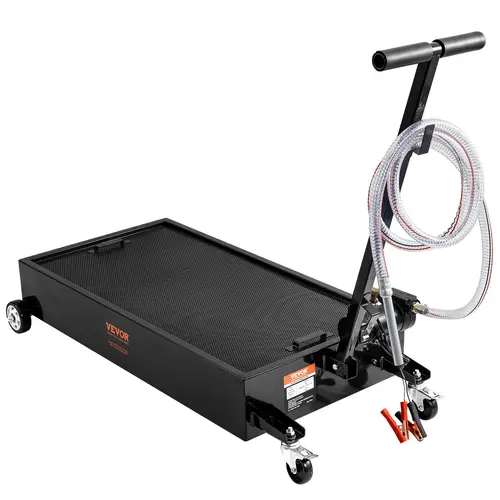 【ToolUpgrade】VEVOR 20gal Low Profile Carbon Steel Oil Drain Pan with 180W Electric Pump, 8.2ft Hose, Folding Handle, Folding Trolley, Splash-Block Mesh, 23 L/min High Flow Rate, 12V Vehicle Power, Locking Wheels, Detachable & Easy to Clean for Trucks/RVs