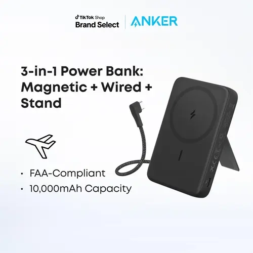 Anker Zolo Portable Power Bank - 10,000mAh High-Capacity Rechargeable Battery Pack, 30W Max Fast Charging, Adjustable Stand, Built-In USB-C Cable, Compatible with iPhone 17/16/15 Series Smartphones & More Electronics Accessories