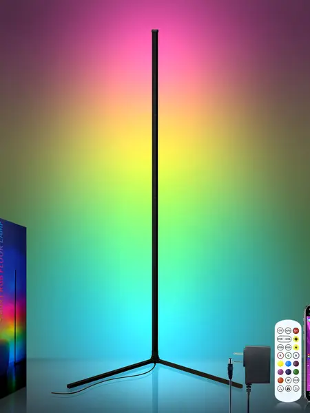 KEXU Smart LED Corner Floor Lamp, 16Million Multifunction Dimmable RGB Colors, Music Sync Changing,with Remote & APP Control, LED Light for Room Decor Interior Rgb Lighting Led Atmosphere Lamp