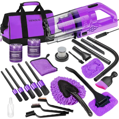 【DealsForYouDays】Viewsun 18pcs Car Cleaning Kit, Purple Car Interior Detailing Kit with High Power Handheld Vacuum, Detailing Brush Set, Windshield Cleaner, Cleaning Gel, Complete Auto Accessories for Women Gift，Summervibes