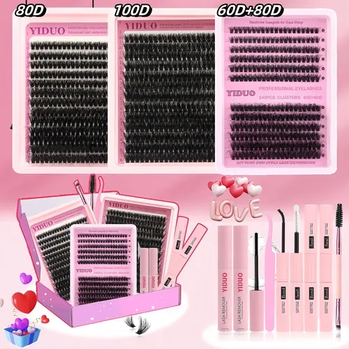Large Capacity Individual Kit, Easy DIY Eyelashes Set DIY Volume Dramatic Cat Eye Look Self Grafting Curl Eyelashes, Fluffy Lashes, Voluminous False Eyelashes, Eyelash Extensions, Diy Personal Lashes, Eye Makeup Supplies for Women & Girls
