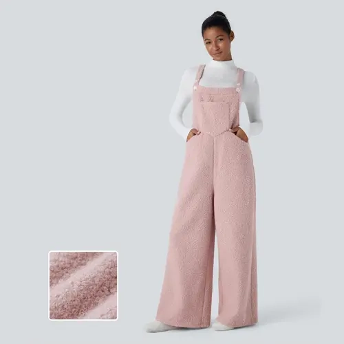 Halara Adjustable Strap Button Multiple Pockets Casual Teddy Overalls