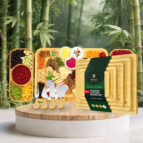 [28] Cheese Board with Side Trays & Cutting Board Set of 5