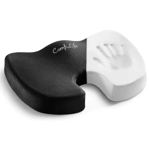 ComfiLife Orthopedic Premium Durable Memory Foam Seat Cushion - Small, Grip-Stable Base, Zippered Removable Velour Cover, Ergonomic Design, Travel-Ready Easy Transport Handle, Car Use, Pregnancy Support, Lower Back & Tailbone Relief, Quick Clean