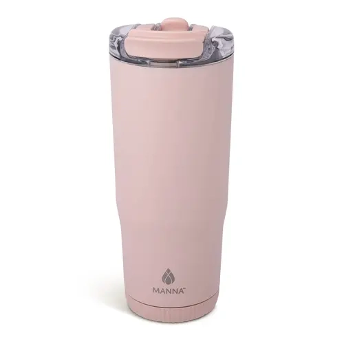 Manna 30oz Solid Rose Quartz Groove Thermo Tumbler - Insulated Drinkware, Durable Reusable Vacuum Stainless Steel Straw Water Bottle with Locking Lid, Leak-Proof Condensation-Free, Hand Wash Only On-the-Go Container (Drinkware Must Haves, Hydration BFF)