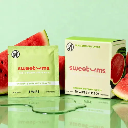 [Sweetums] Watermelon Flavored Feminine Wipes | 10 Wipes per Box | pH Balanced, Gynecologist Tested, Scented, Gentle, Made with Clean Ingredients Gentle Vegan Feminine Hygiene Products, feminine hygiene products, watermelon wipes, travel wipes