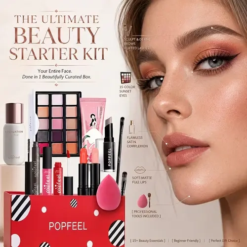 Selection Beauty Makeup Set Box With Eyeshadow Palette Matte Lipstick Concealer Eyeliner Pencil Mascara Foundation Soft Brushes Full Cosmetic Mothersday Gift