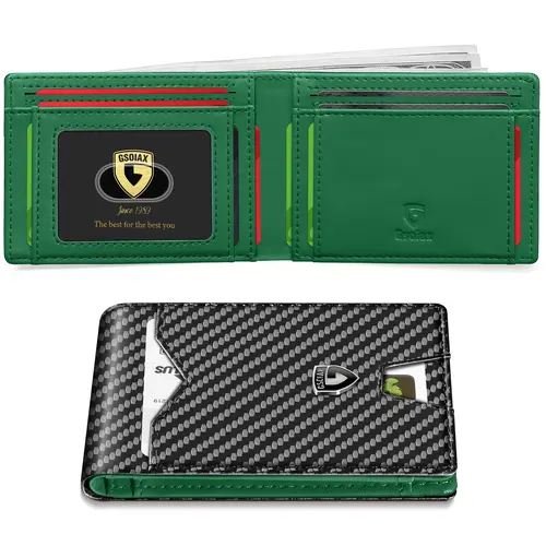 GSOIAX Men's Slim Carbon Fiber Durable Bifold Wallet - 11-Card Slots Leather RFID Blocking, Chic Clean Minimalist Business Style Wallet, Athletic, Anniversary Husband Father's Day Gift