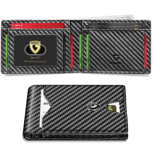 GSOIAX Men's Carbon Fiber Slim Bifold Wallet - RFID Blocking, Chic, Modest, Clean Minimalist, Compact Mini, Microfiber Feels Smooth, Lasts Years, Everyday Carry, Business Card Storage, Card Handling, Gift Box Included, Ideal Men's Gift