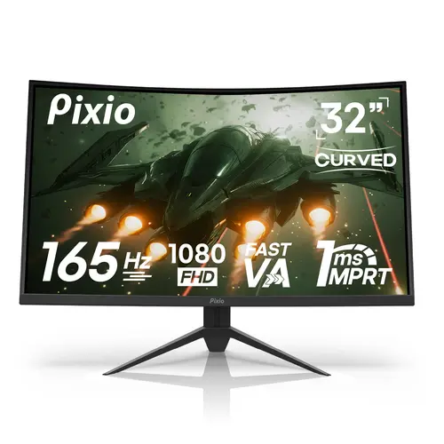 Pixio PXC325 29-32in Curved FHD Screen Gaming Monitor - 165Hz/1ms MPRT, 1080p Resolution, 1500R Wraparound VA Panel, Adaptive Sync HDR, Tilting Stand, Eye-Friendly, DisplayPort (DP), for PC/Gaming Users