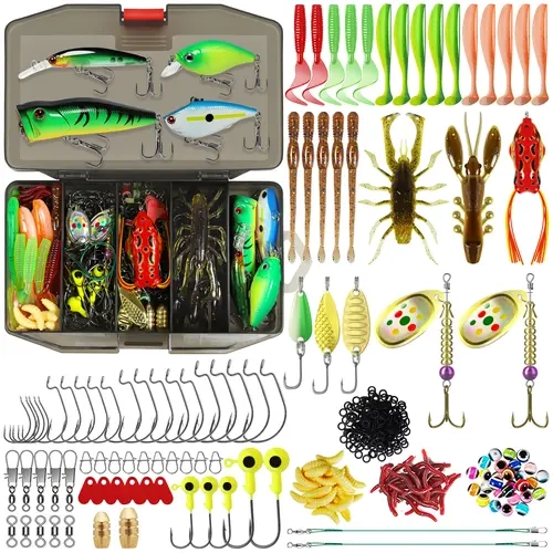 TRUSCEND Complete Fishing Lures Tackle Box Kit - Artificial Lure, Soft Lure, Saltwater Lures, Crankbaits, Minnows, Frogs, Vibes, Poppers, Spinners, Spoons, Hooks, Weights, Tools, Accessories for Bass, Trout, All Conditions, Beginner/Expert Anglers, Fishin