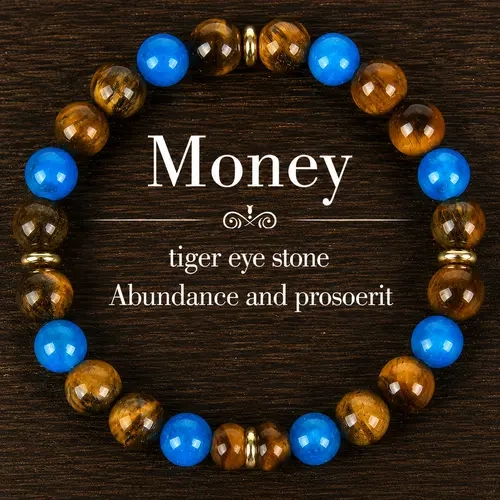 ARPURRAINA Elegant Beaded Boho Vintage Tiger's Eye Stone Natural Crystal Money Charm Bracelet - 15-20cm (5.9-7.87 inches) Stretch Elastic, August Birthstone, Abundance/Prosperity Symbol, Unisex Daily/Gift Use, Halloween Ready