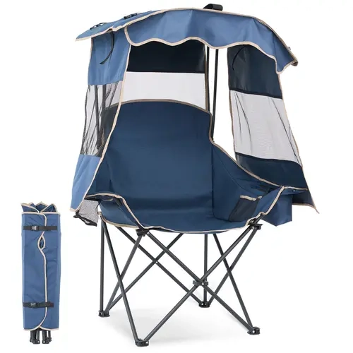 ABORON Heavy Duty Folding Camping Chair (Camping Furniture, Camping Lounger) - UPF 50+ Sun Canopy, Oxford Fabric Seat, Cooler Bag, Cup Holder, Breathable Mesh Panels, Snack Pocket, 330 lbs Steel Frame, Collapsible Outdoor/Beach Chair, Collapsible Folding