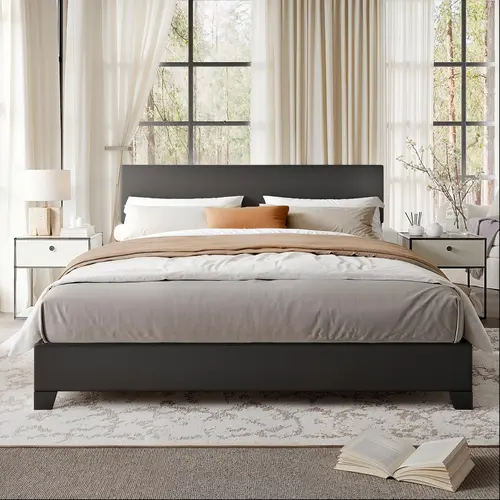 MUTICOR Full/King/Queen Bed Frame Size Upholstered Platform Bed Frame with Line Fabric & Adjustable Headboard,【Frame Only No Mattress】 Wood Slats Support,No Box Spring Needed