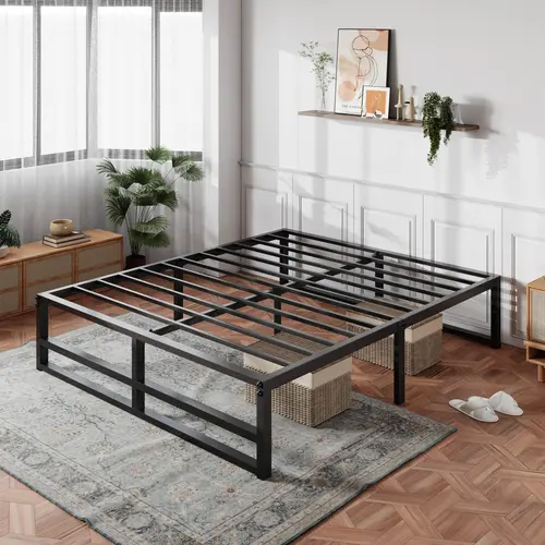 MUTICOR Basic Metal Bed Frame with 14in/18in High Under Bed Platform Storage Space,Heavy Duty Steel Slats Support Bed Base,No Box Spring Needed,Twin Bed Frame,Queen Bed Frame