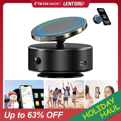 Lentorgi Cell Phone Car Mount - 360° Rotatable Magnetic Vacuum Phone Holder, 1-Hand Install, MagSafe-Compatible for iPhone & Android, Windshield & Dashboard Car Accessory
