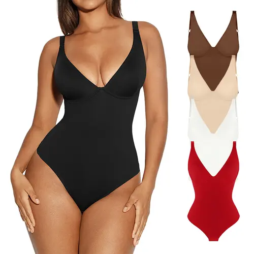 FeelinGirl Women V Neck Bodysuit Thong Tummy Control Shapewear Basic Fabric4 Fashion Womenswear feelingirlshop