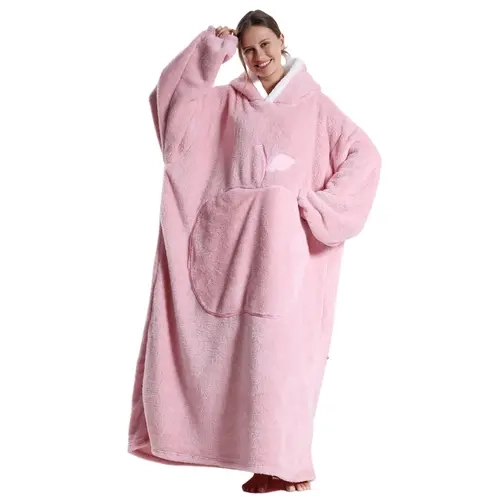 Plus Size Solid Color Wearable Blanket Hoodie for Women Men, Halloween & Christmas Gift, 1Pcs Oversized Nightgown Loungewear Womenswear Wearable Hoodie Sweatshirt Blanket Warm Hoodie with Pocket