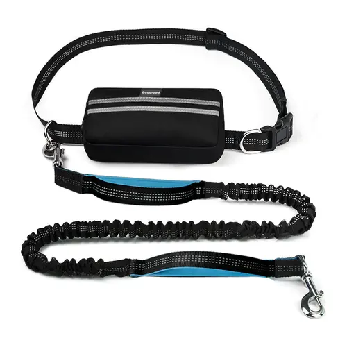 Geoorood Hands-Free Dog Leash with Adjustable Safety Harness, Detachable Zippered Bag, 2 Padded Hand Grips, 2 Handles, Shock-Absorbing Bungee, High-Tension Clips, Cotton Chew-Resistant Gear for Medium Dogs Low-Drag Walking, Pet Shopping Essential