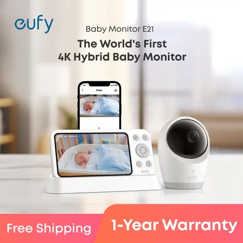 eufy E21 4K Baby Monitor Security Camera for Parents, Hybrid Wi-Fi/No-Wi-Fi Connection, App & Monitor Control, Night Vision, Pan-Tilt, 8x Zoom, Adjustable 5000mAh Built-In Battery Portable Travel Camera, ANR, Smart Alerts | Spingtok